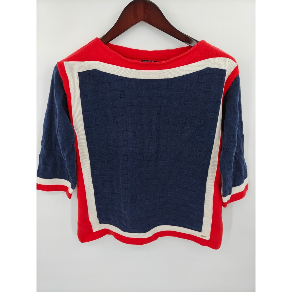 Tommy Hilfiger Womens Red White Blue Colorblock Pima Cotton Boat Neck Sweater